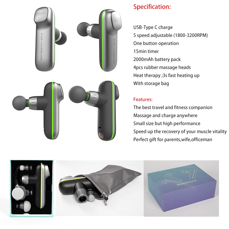 Deep Tissue Vibration Percussion Heating Warm Hot Metal Head Fascia Sport Boby LCD Screen Muscle Massage Gun